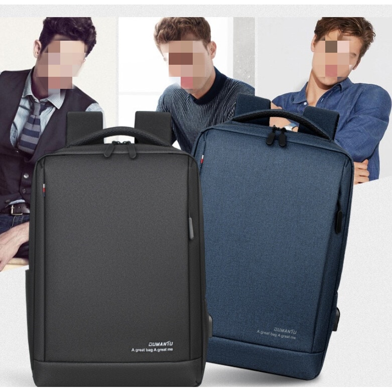 Rucsac pentru laptop, barbati, rezistent la apa, multifunctional, port USB, albastru