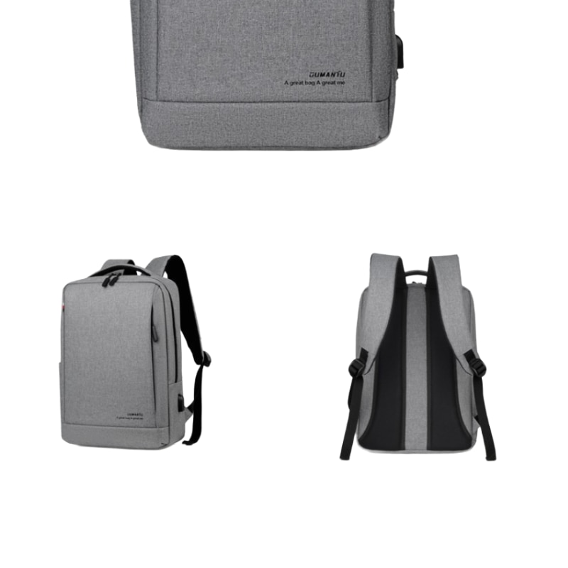 Rucsac pentru laptop, barbati, rezistent la apa, multifunctional, port USB, gri