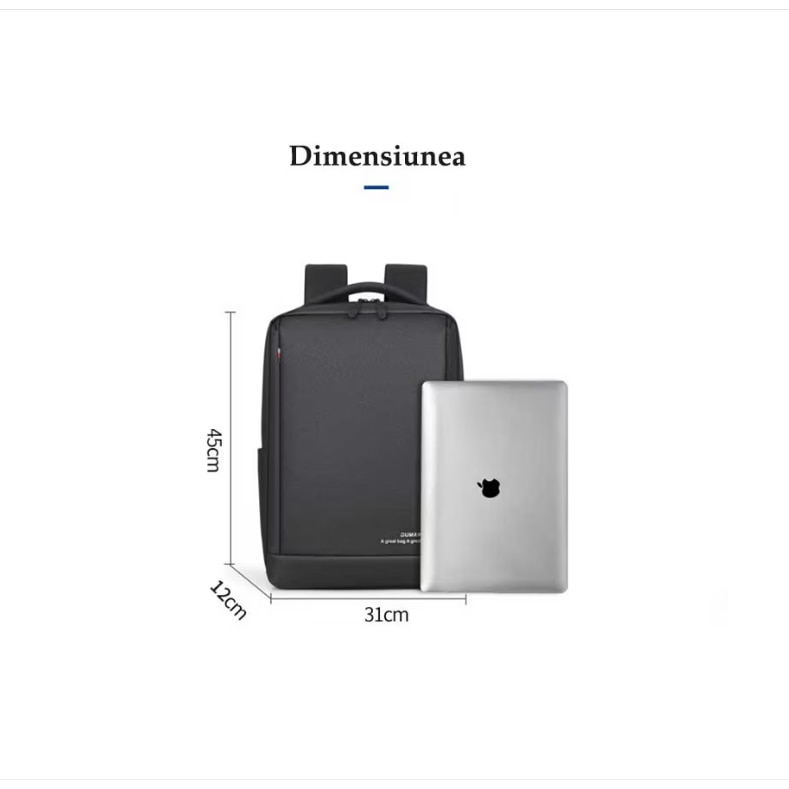 Rucsac pentru laptop, barbati, rezistent la apa, multifunctional, port USB, gri inchis