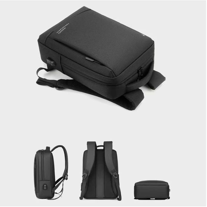Rucsac pentru laptop, barbati, rezistent la apa, multifunctional, port USB, gri inchis