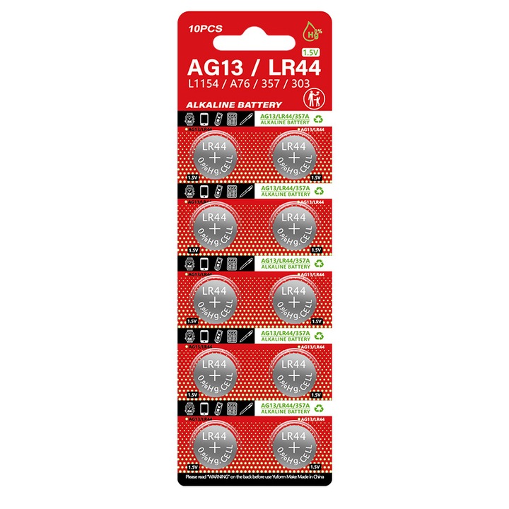 10 db alkáli elem készlet AG13, G.PIN, 1,55 V, 11,6 mm, univerzális használatra