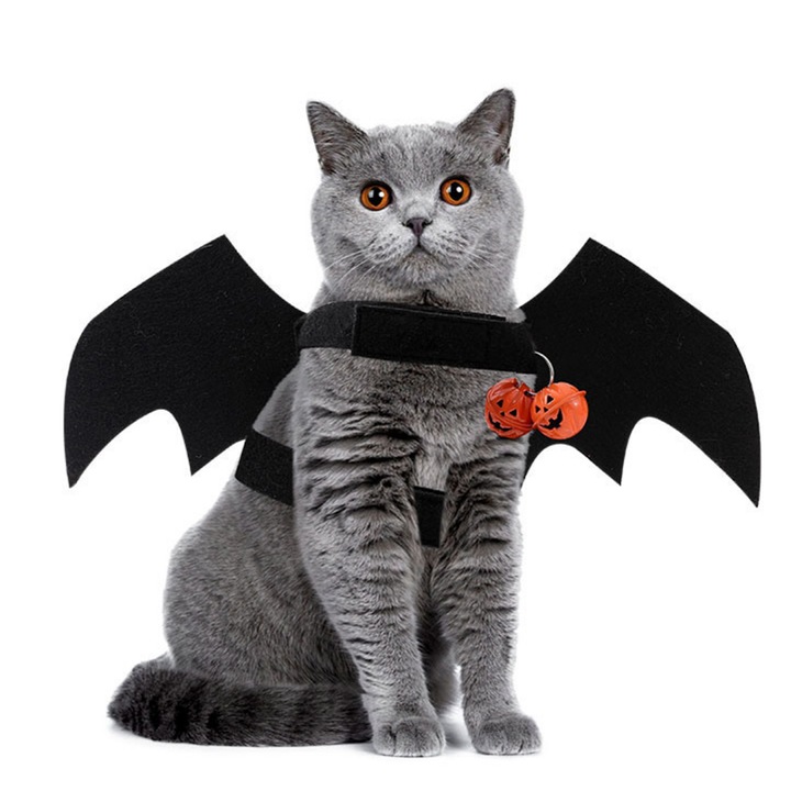Costum aripi de liliac pentru pisici, ajustabil, negru, S