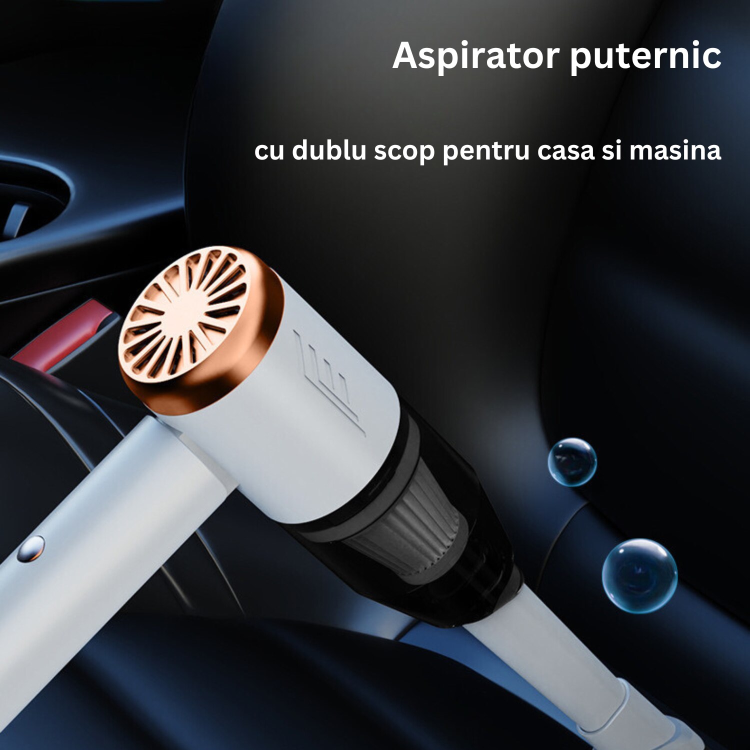 MINIASPIRATOR portabil, uscator de par, aparat vidare, multifunctional 3 in 1, DABISY, functie aspirare si suflare, fara fir, silentios, acumulator 1500 mAH, incarcare usb-c, 5 accesorii, filtru HEPA, autonomie 3h, compact si versatil, alb