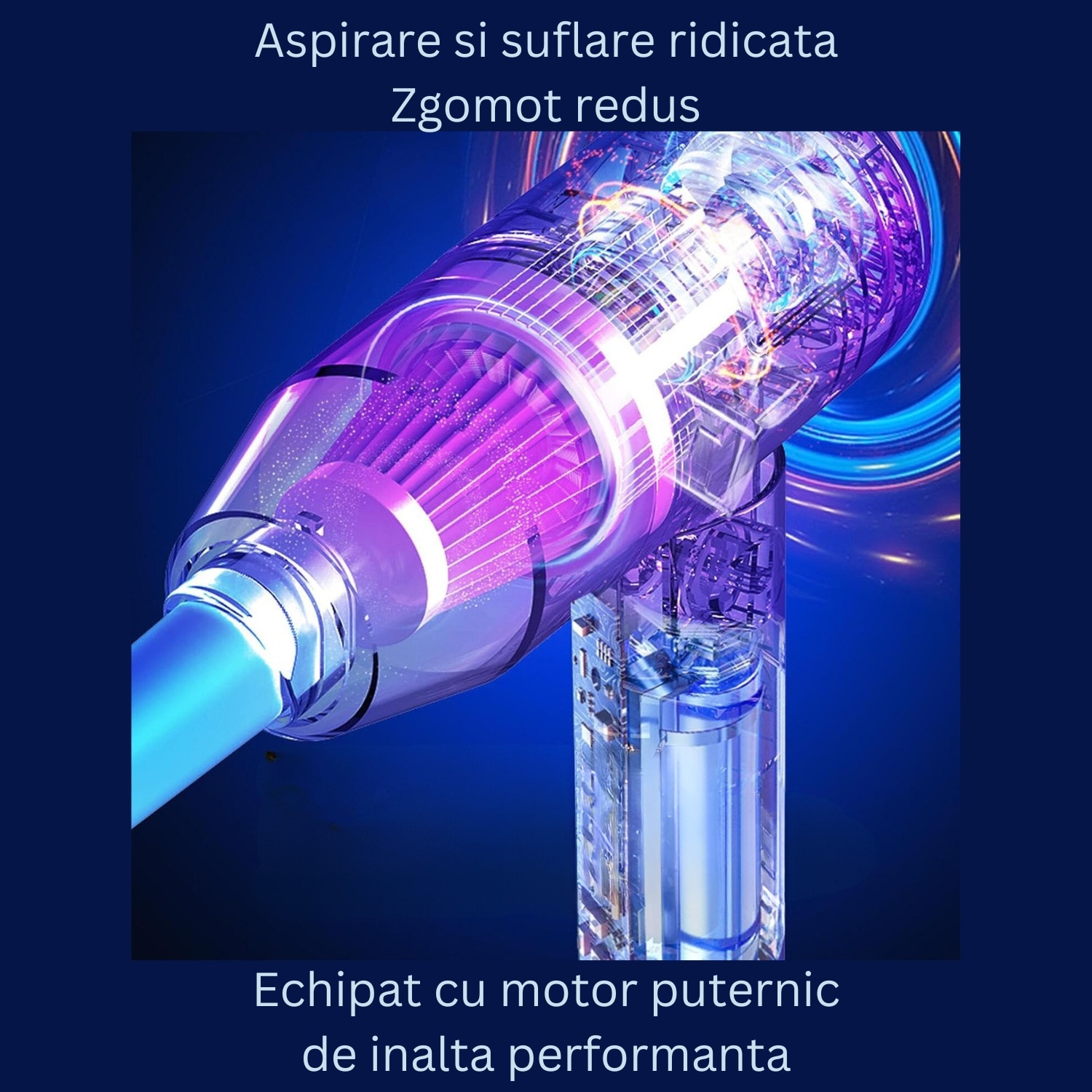 MINIASPIRATOR portabil, uscator de par, aparat vidare, multifunctional 3 in 1, DABISY, functie aspirare si suflare, fara fir, silentios, acumulator 1500 mAH, incarcare usb-c, 5 accesorii, filtru HEPA, autonomie 3h, compact si versatil, alb