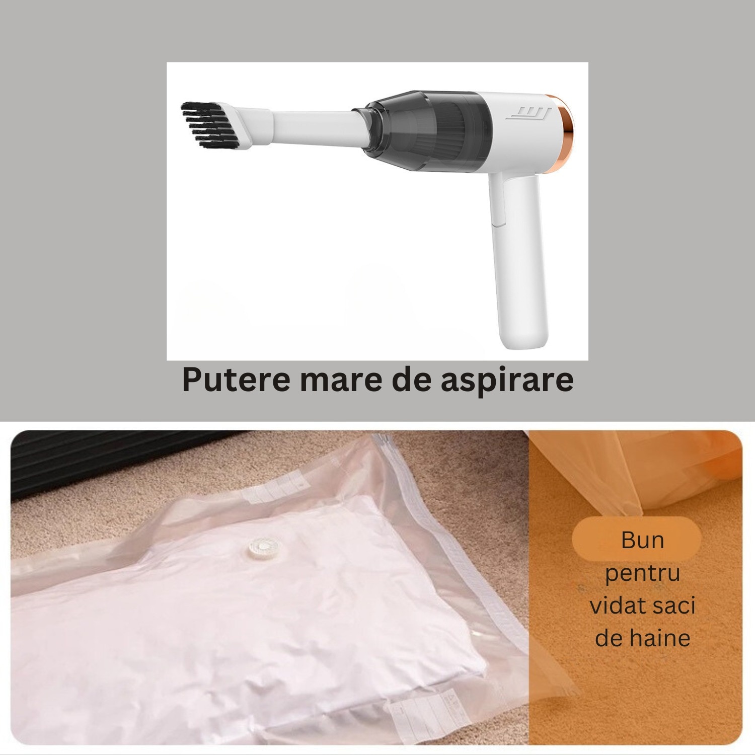 MINIASPIRATOR portabil, uscator de par, aparat vidare, multifunctional 3 in 1, DABISY, functie aspirare si suflare, fara fir, silentios, acumulator 1500 mAH, incarcare usb-c, 5 accesorii, filtru HEPA, autonomie 3h, compact si versatil, alb