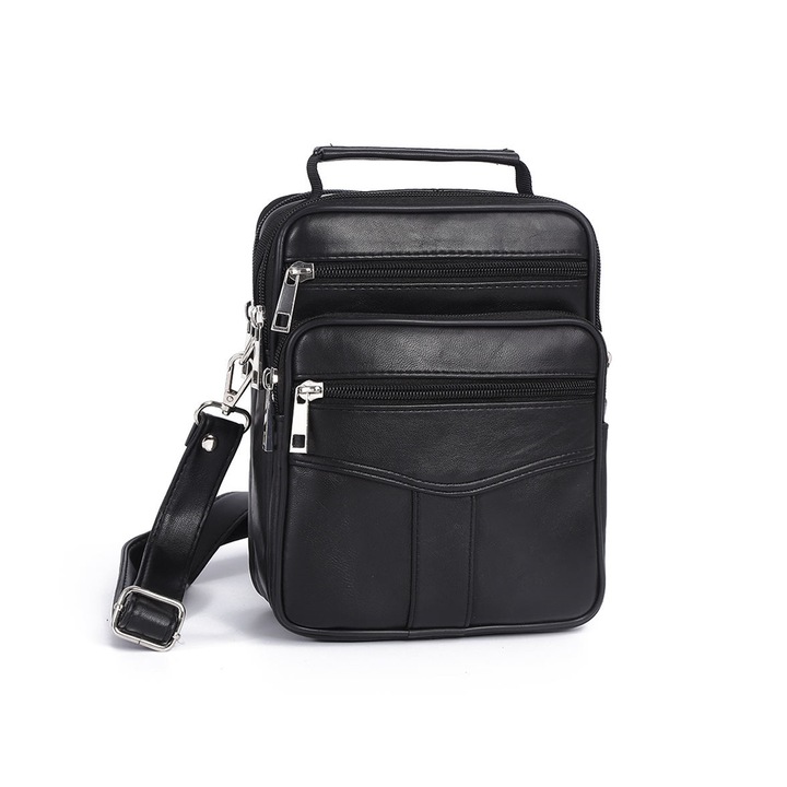 Borseta de umar si mana, 22 x 17 cm, negru din piele, curea de umar detasabila Magrot 24030