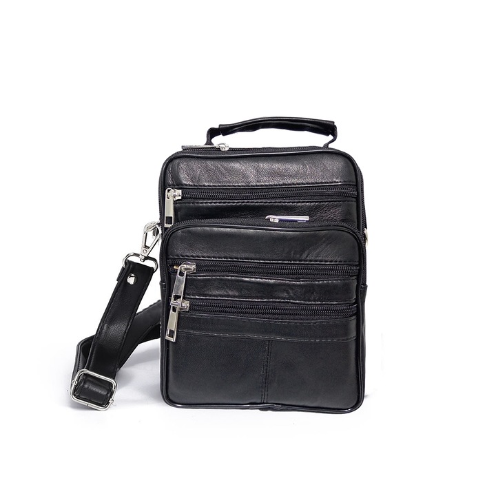 Borseta de umar si mana, 22 x 17 cm, negru, din piele, curea de umar detasabila, Magrot 24031