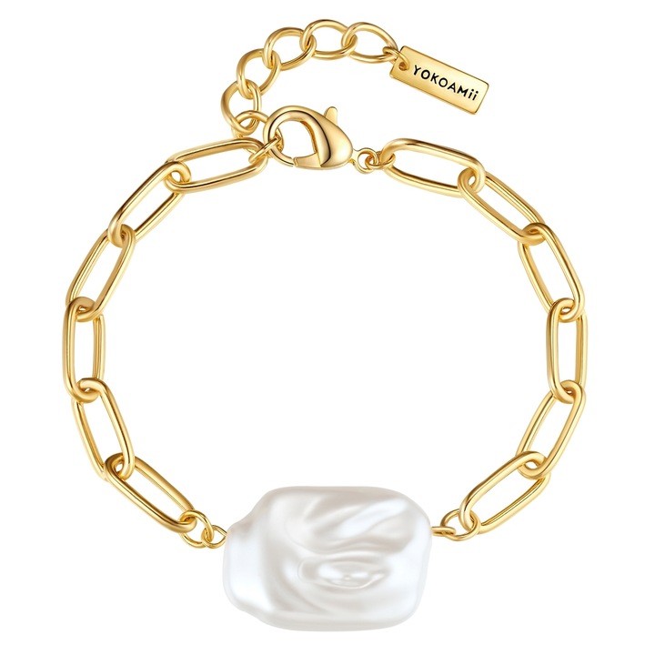 Yokoamii, Bratara placata cu aur de 14K si perla sintetica, Auriu