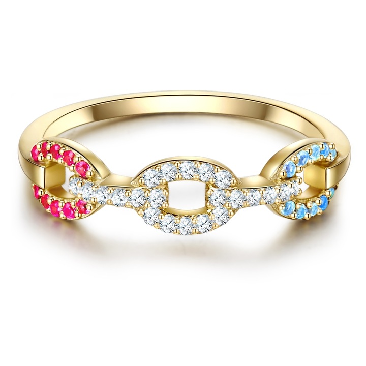 Lulu & Jane, Inel placat cu aur de 14K si cu zirconia, Auriu