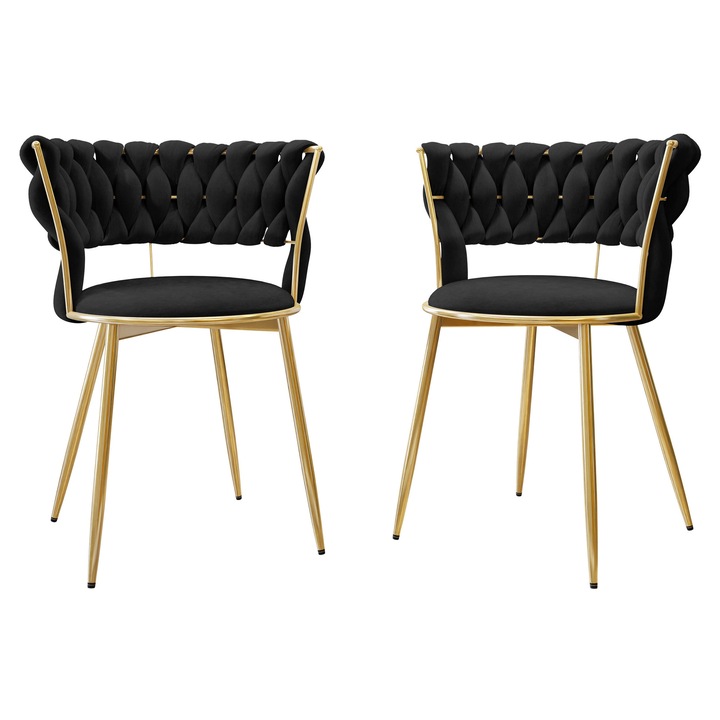 Set 2 scaune Archie DC-1141, MIRJAN 24, 77-negru + auriu, 52x57x74 cm