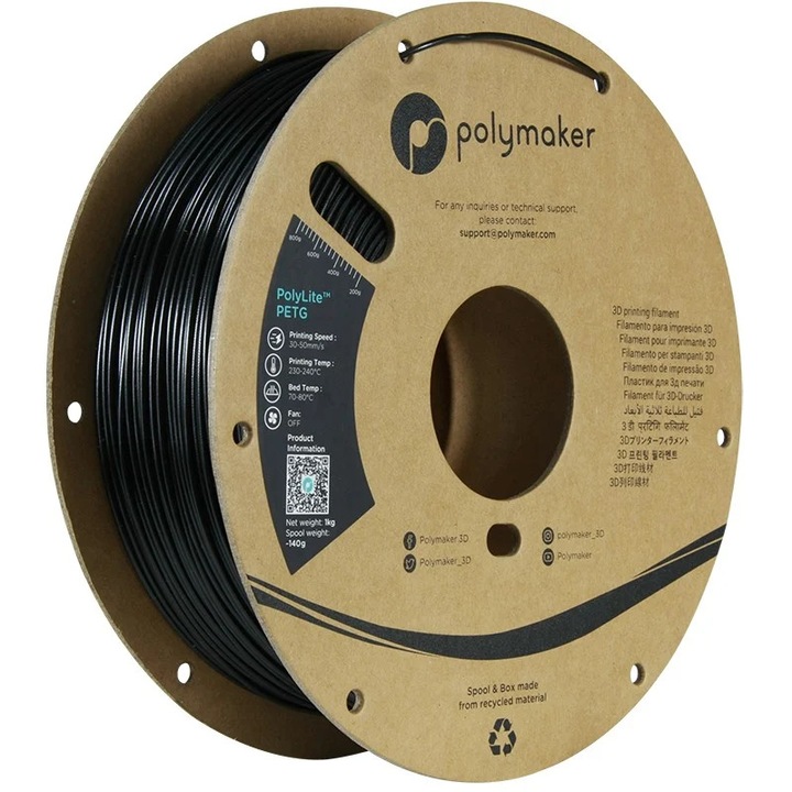 Filament Polymaker PolyLite PETG 1.75mm Black (Negru) 1kg