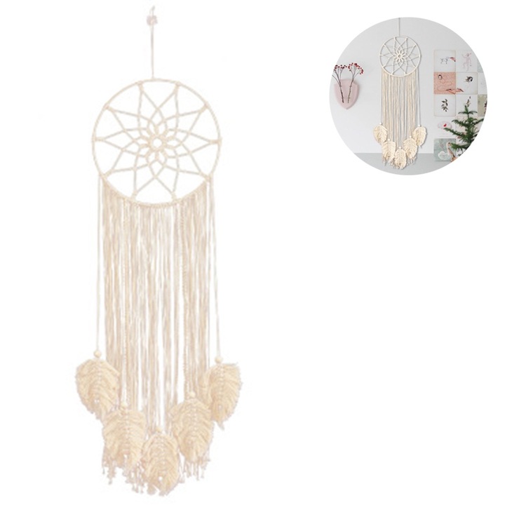 Dream catcher, Decorativ, Bumbac/Lemn/Metal, bej