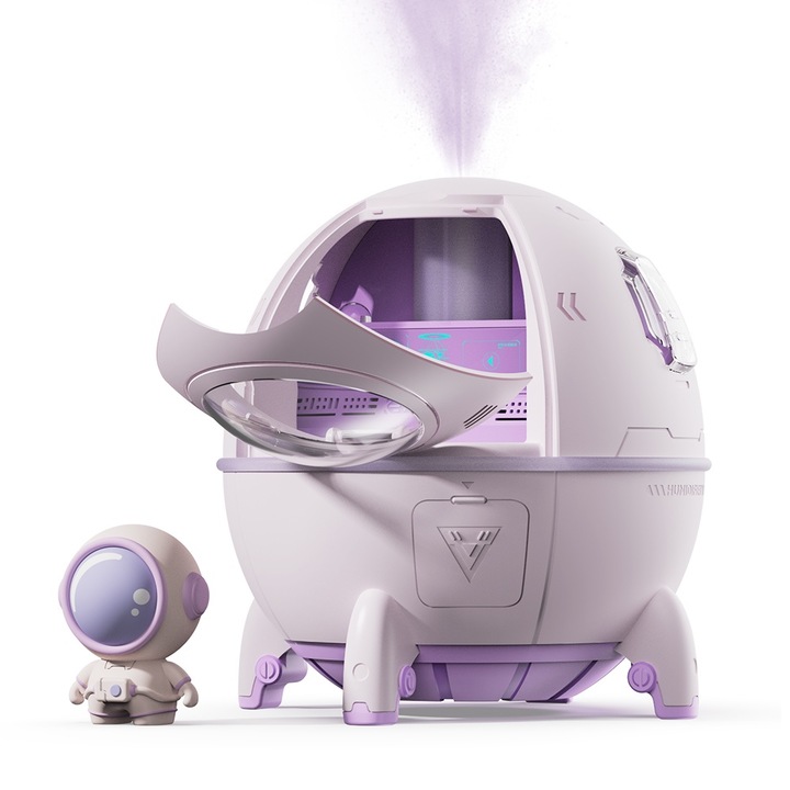 Mini Umidificator De Aer Portabil, Begleri®, Lumina de respiratie gradienta, 110 * 110 * 119 mm, jucarie de masa, zgomot redus, violet