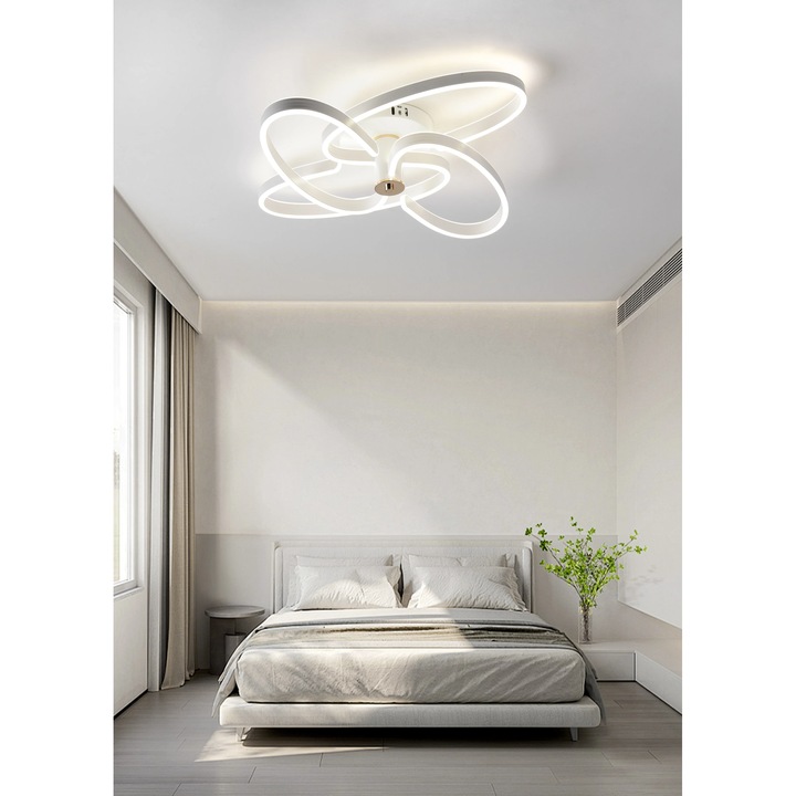 Lustra LED cu 3 functii si telecomanda, 288W, lumina calda/rece/natulara intensitate reglabila, alb/auriu, LED CONCEPT, LC-R-T9874