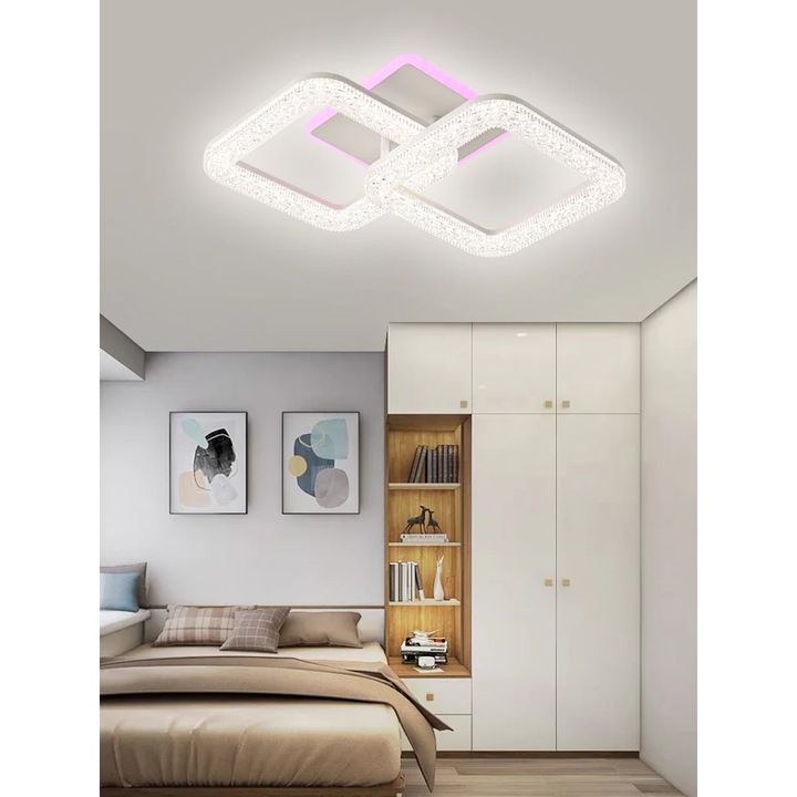 Lustra LED cu 3 functii si telecomanda, 47W, lumina calda/rece/naturala+RGB, intensitate reglabila, alb, LED CONCEPT, LC-R-R9133/2C