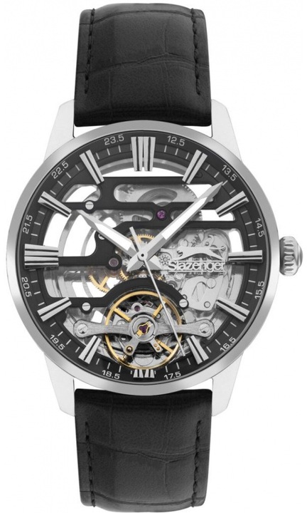 Ceas de barbati SLAZENGER SL.09.2268.1.01, model fashion skeleton, de culoare neagra