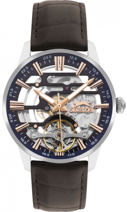 Ceas de barbati SLAZENGER SL.09.2268.1.04 in nuanta de albastru inchis, model fashion skeleton