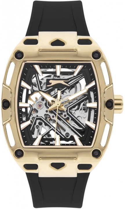 Ceas de lux pentru barbati SLAZENGER SL.09.2270.1.05, model fashion cu design schelet, culoare neagra