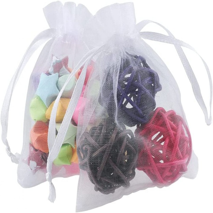HERUSI organza tasak szett, 100 db, fehér, 10x15cm, ajándékokhoz