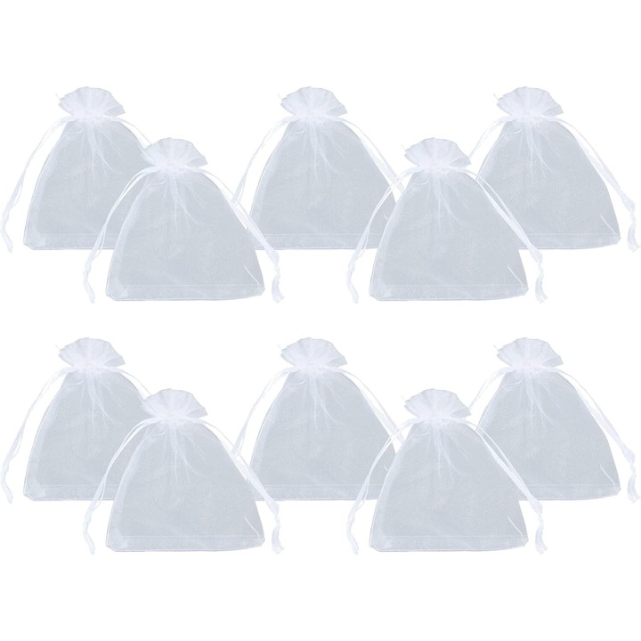 Pungi din organza cu snur, AMRINUGL, set, material transparent, ideale pentru bijuterii si cadouri