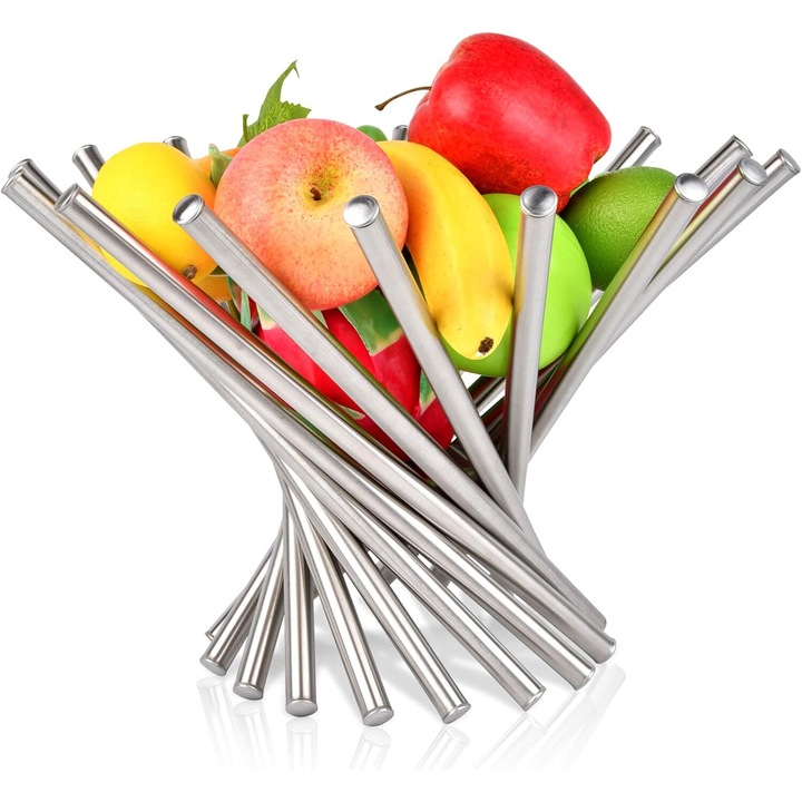 Cos din otel inoxidabil pentru fructe, Enforose, capacitate mare, design deschis, 30x30cm