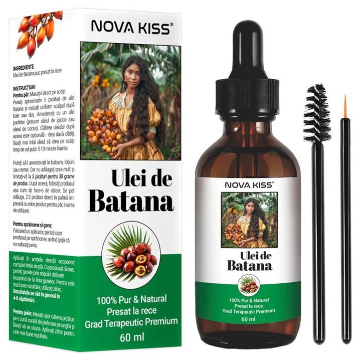 Терапия Premium Batana Oil 100% Pure & Natural NOVA KISS® за растеж на косата, лечение на скалпа и грижа за кожата, 60 мл