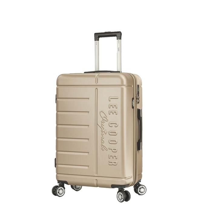Nagy bőrönd Lee Cooper Brighton, ABS, 4 dupla kerék, zárral, 77 cm, arany