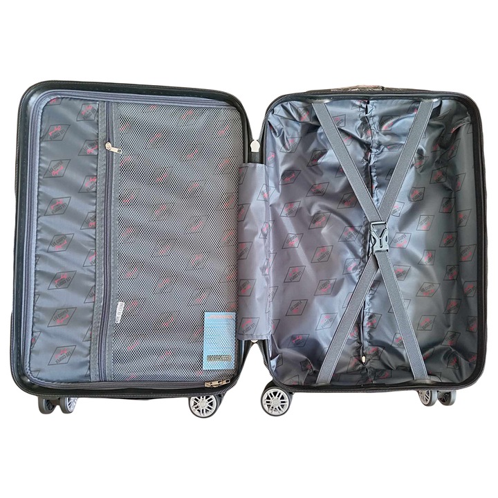 Troler mediu Lee Cooper Brighton, ABS, 4 roti duble, cifru, 67 cm, argintiu