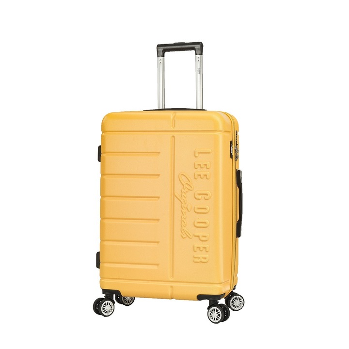 Troler mediu Lee Cooper Brighton, ABS, 4 roti duble, cifru, 67 cm, galben