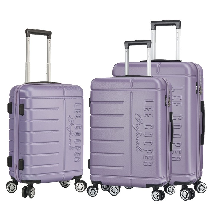 Bőrönd Szett Lee Cooper Brighton, ABS, 4 dupla kerék, zárral, 3 db, lila