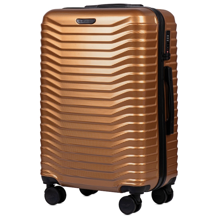 Куфар Wings PC140, Средна количка, Поликарбонат, Ключалка TSA, 65,5 см, Златист
