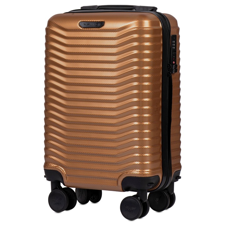 Troler de cabina XS Wings PC140, policarbonat, roti detasabile, cifru TSA, 51.5 cm, gold