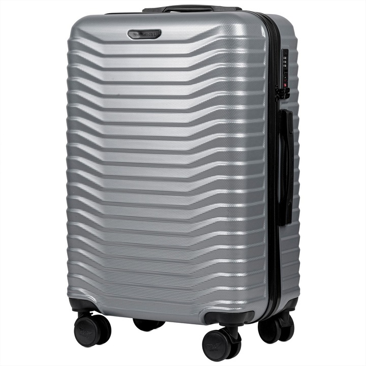 Troler mediu Wings PC140, policarbonat, cifru TSA, 65.5 cm, argintiu