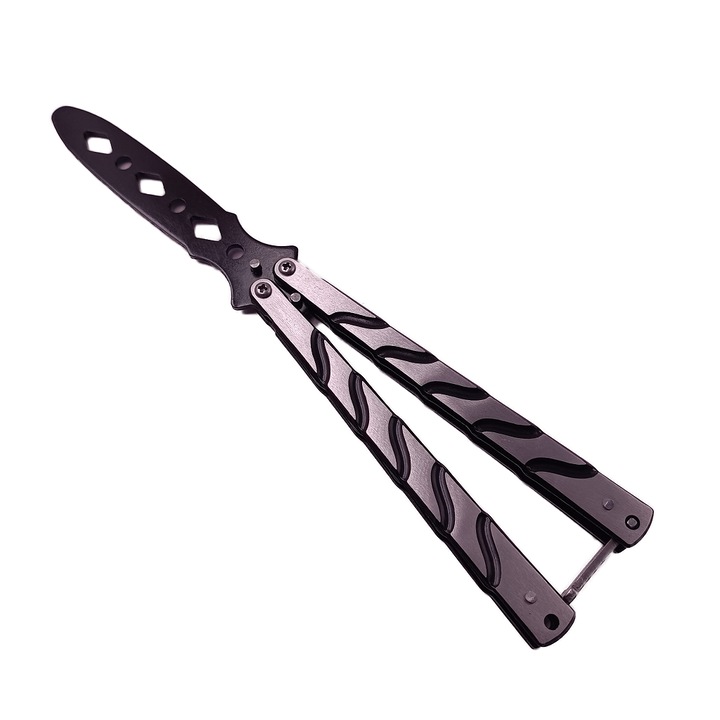 Briceag Fluture Pentru Antrenament, Din Otel, Model Deschidere Manuala, 22 cm, Argintiu/Negru, Dalimag