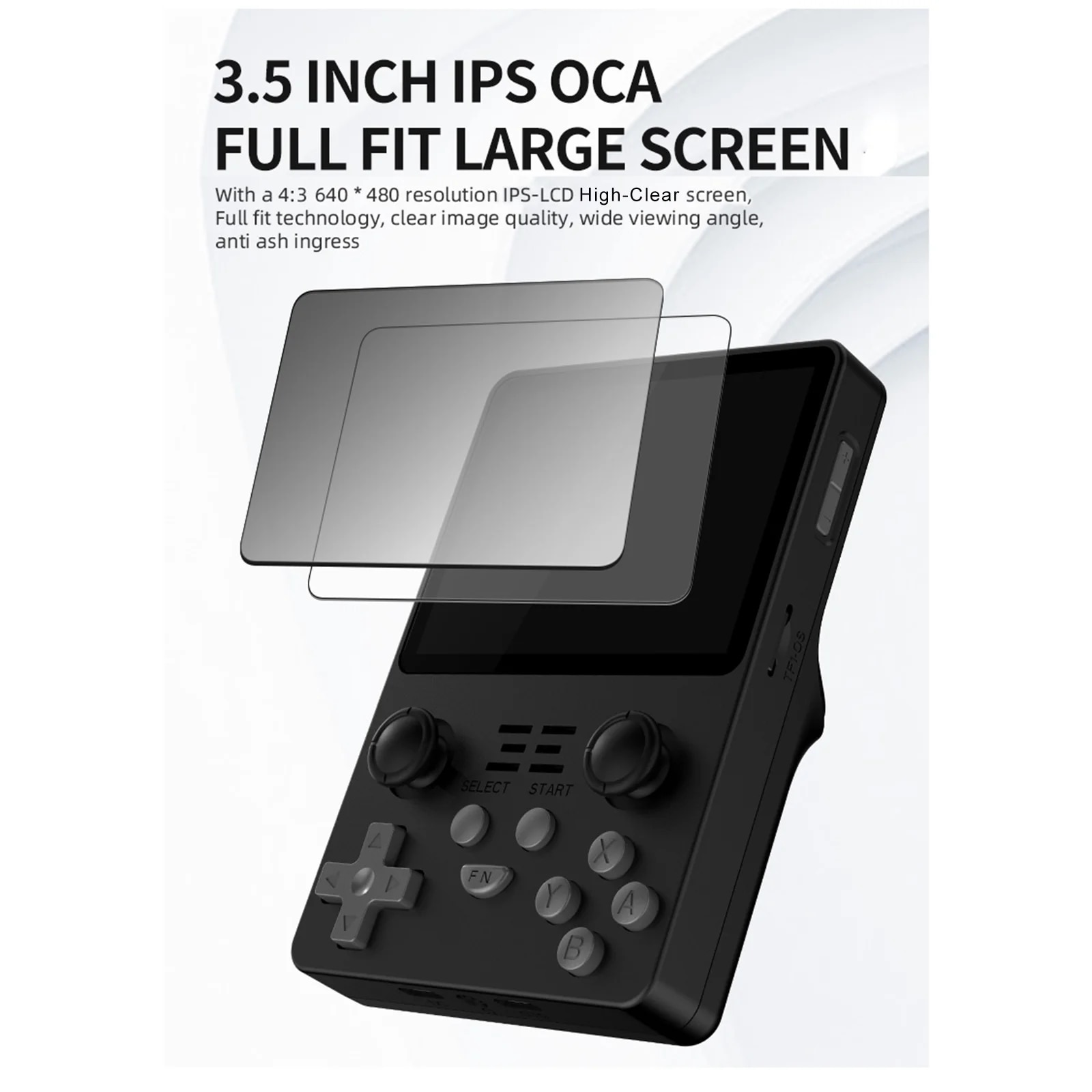 Consola retro POWKIDDY RGB20S 64GB cu jocuri, 4-core 1.5GHz, 1GB DDR3, IPS LCD 3.5" 640x480, 3500 mAh, negru, portabila