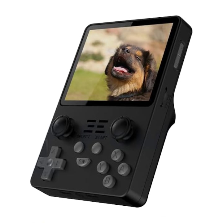 Consola retro POWKIDDY RGB20S 64GB cu jocuri, 4-core 1.5GHz, 1GB DDR3, IPS LCD 3.5" 640x480, 3500 mAh, negru, portabila