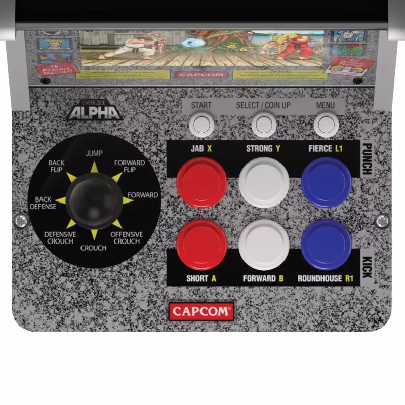 Consola, Evercade Arcade Alpha, 20, 32 cm, IPS 4:3, Retro Gaming, Street Fighter, USB, Audio, Bartop, Multicolor