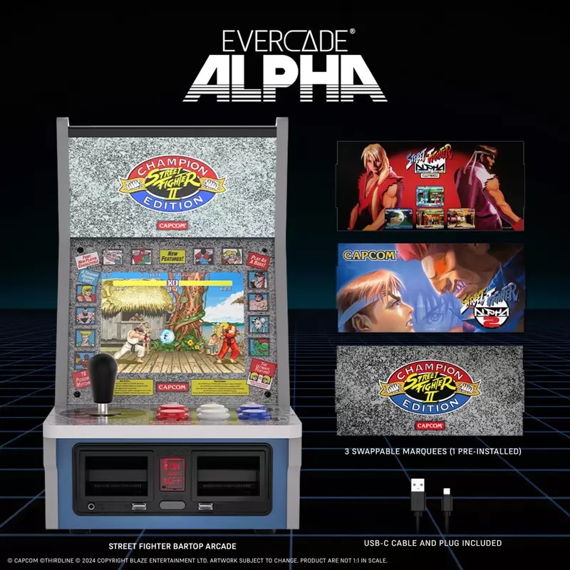 Consola, Evercade Arcade Alpha, 20, 32 cm, IPS 4:3, Retro Gaming, Street Fighter, USB, Audio, Bartop, Multicolor