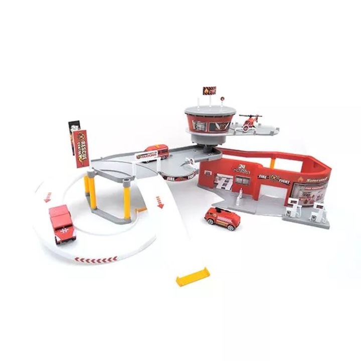 Statie de pompieri cu parcare, Manyuk Toys, Rosu