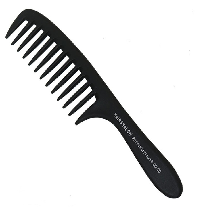 Pieptan cu dinti largi pentru par cret, lung si gros, negru, 20.5cm