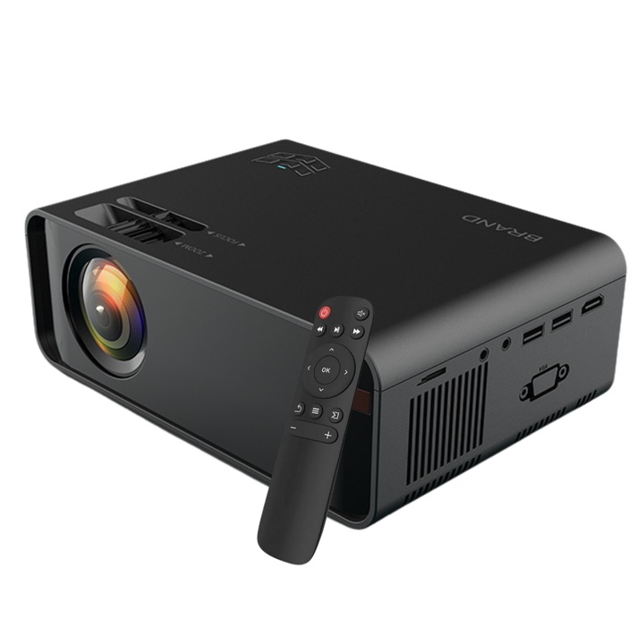 Видео проектор Infiniteea™, HD 1080P Native 5G Wifi Bluetooth, 360 градуса, преносим, LED, HDMI, VGA, AV, USB, аудио-видео интеграция, включено дистанционно управление, черен