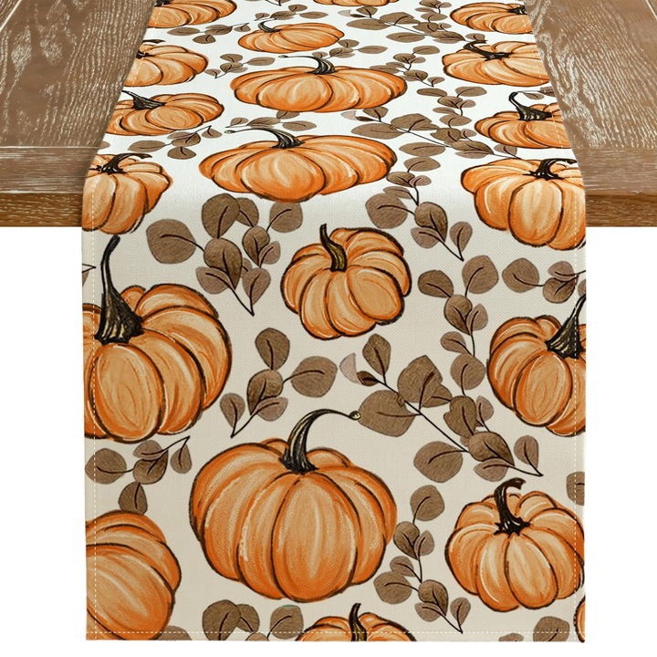 Asztali futó Őszi Eukaliptusz Levelekkel, Szezonális Őszi Hálaadás Napi Konyhai Asztali Dekoráció Otthonra, Parti Stílus 1