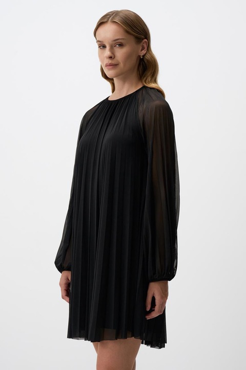 JIMMY KEY, Rochie mini din amestec de lyocell cu maneci semitransparente, Negru, S