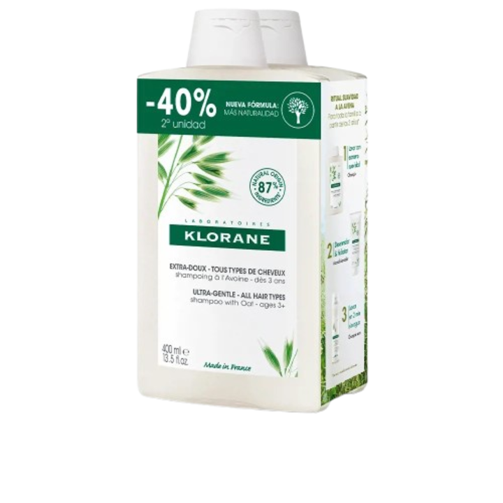 Set Sampon imbogatit cu lapte de ovaz, Klorane A la Leche de Avena, 2 x 400 ml