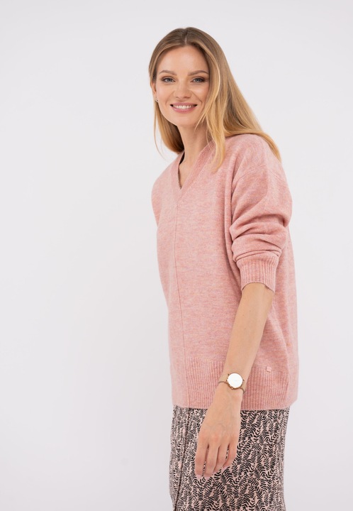 Pulover Dama cu decolteu in V, Volcano, Lejer, Colar, Coral