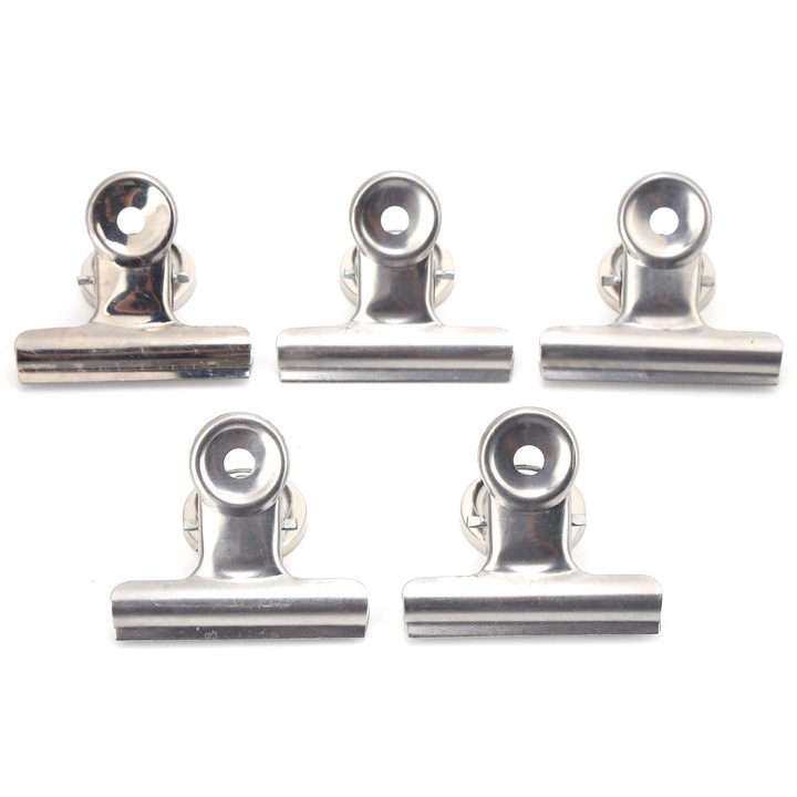 Комплект 5 броя магнитни щипки от неръждаема стомана, сребристи, 50 мм