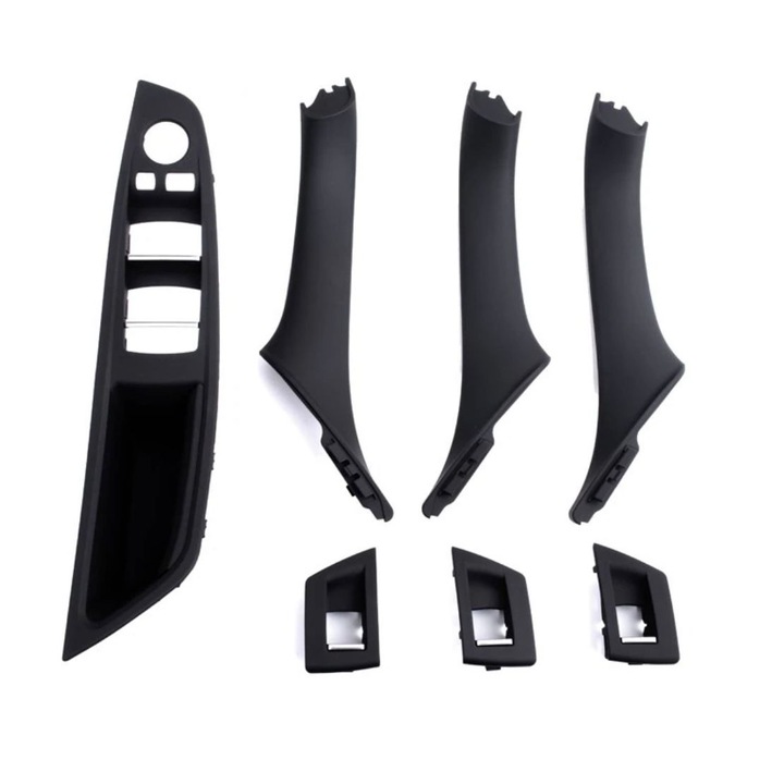 Set manere interior fata spate, ornament butoane, Compatibil BMW seria 5 F10/F11, 2009-2017, Negru