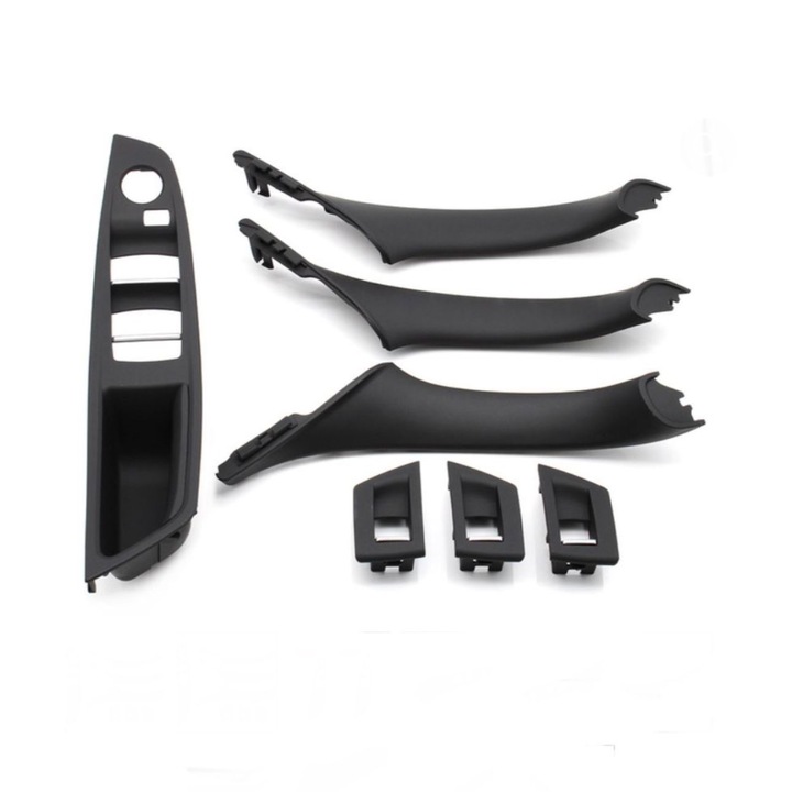 Set manere interior fata spate stadard, ornament butoane, Compatibil BMW seria 5 F10/F11, 2009-2017, Negru