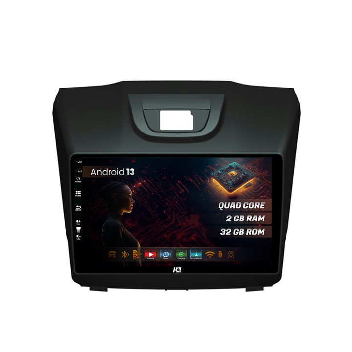 Navigatie HUB64 Isuzu D-MAX (2015, ), 2GB RAM, Android 13, GPS, Wi-FI, Carplay, Android Auto, USB, Bluetooth, Radio, Waze, Touchscreen, 9 inch