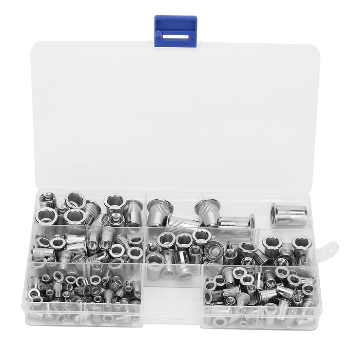Set 165 buc. piulite cu nituri din inox M3/4/5/6/8/10, Enforose, cutie transparenta